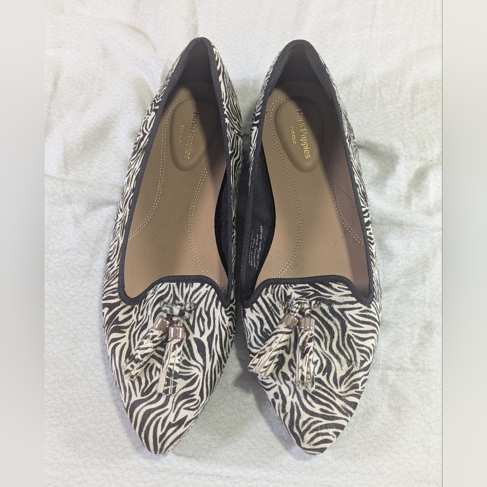 Hush Puppies Black and White Zebra Print Pointed Toe Flats